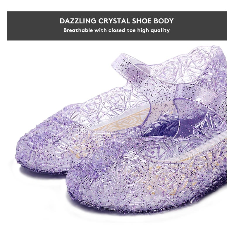 TANDEFLY Princess Girls Sandals Jelly Mary Jane Flats Shoes Dress Up Dance Party Cosplay Shoes for Kids Toddler Purple - Image 2